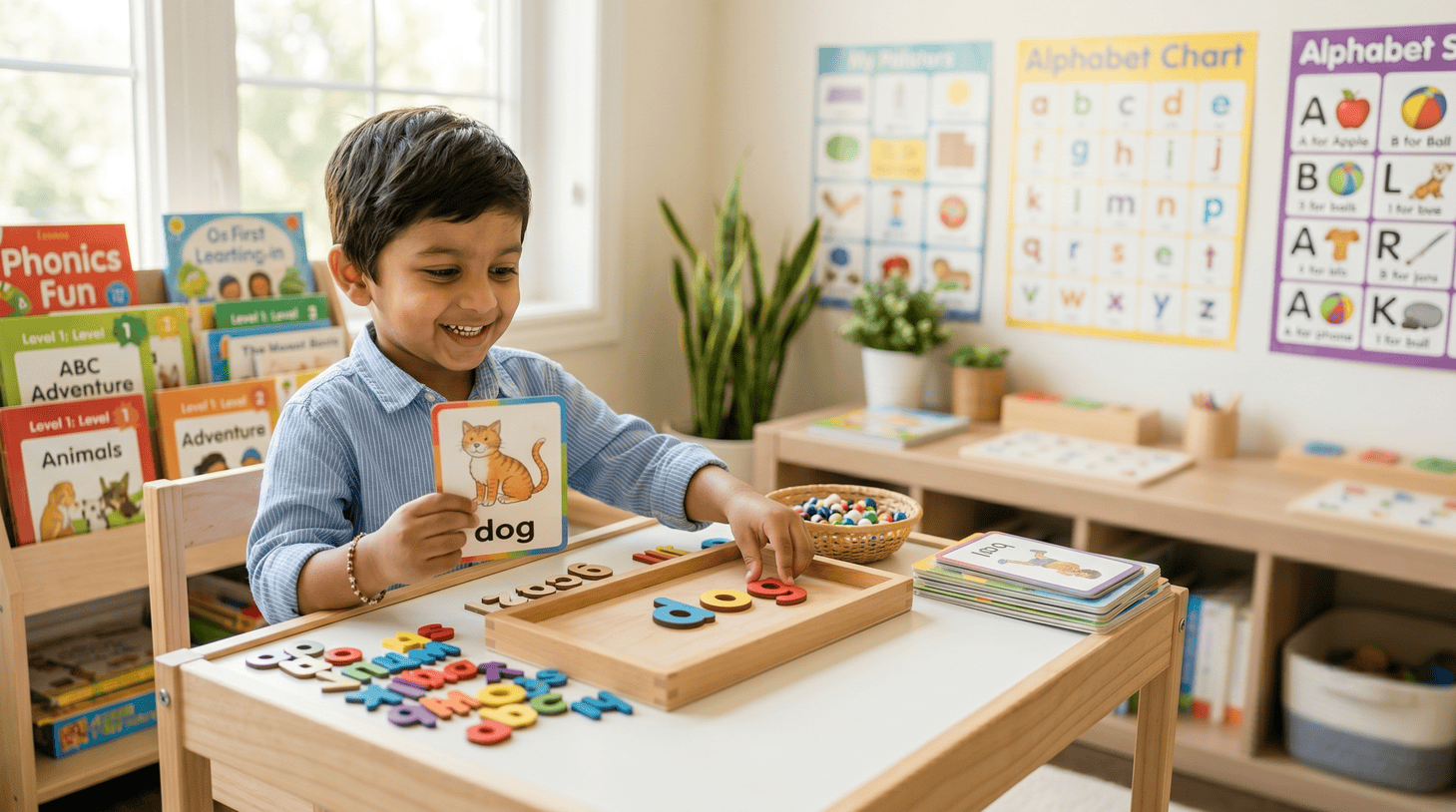 kid doing phonics activity