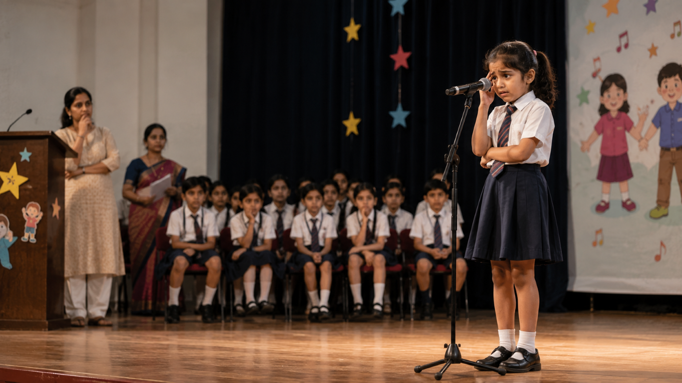 Nervous speaker at school presentation