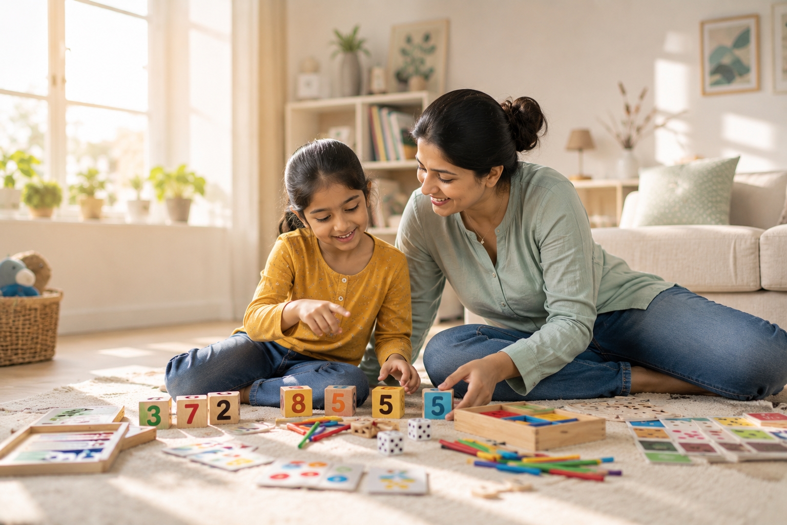 Cozy learning time with mom