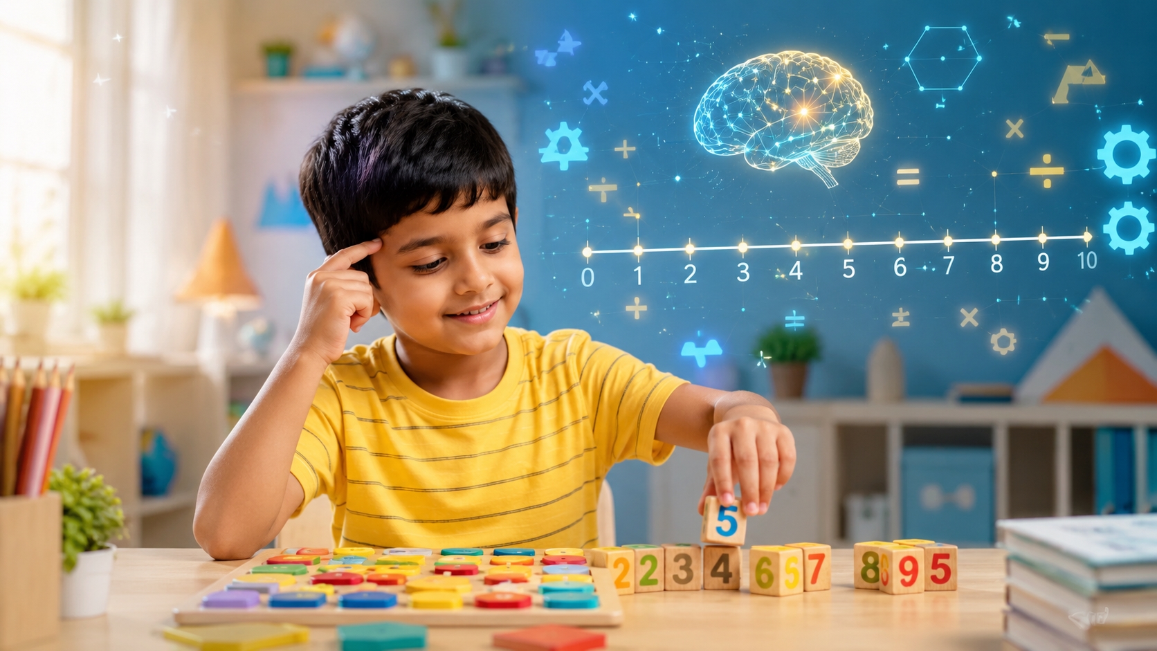 Boy Exploring Math With Holographic Learning Tools
