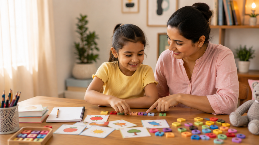 Mother-Daughter Alphabet Learning Time