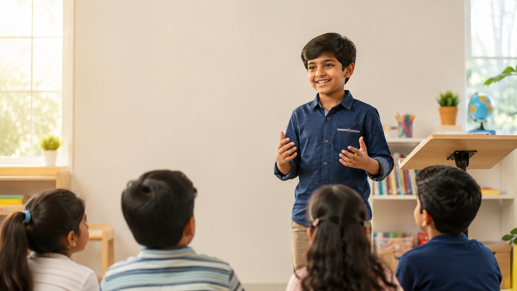 Young Classroom Presenter Speaking to Peers