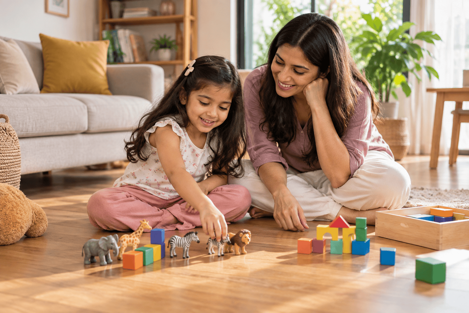Playful Mother-Daughter Toy Time