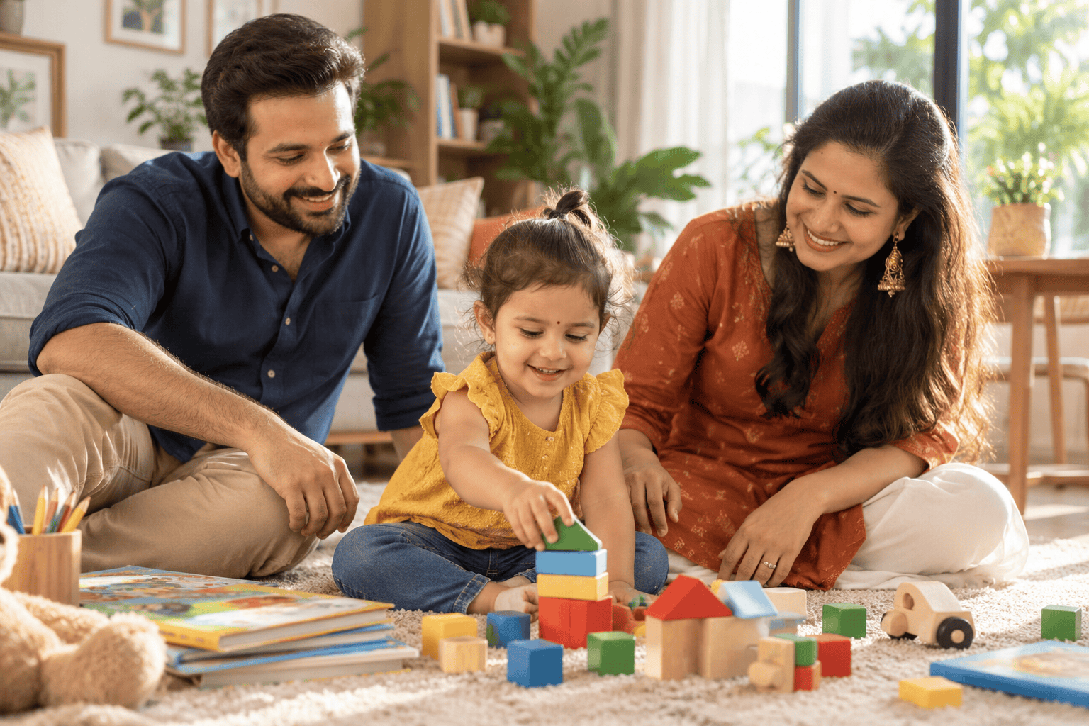 Joyful Family Playtime with Colorful Blocks